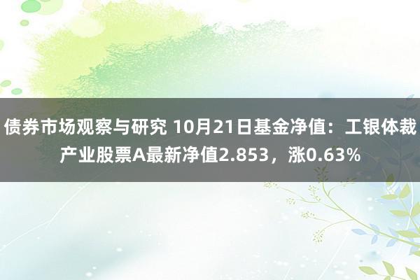 债券市场观察与研究 10月21日基金净值：工银体裁产业股票A最新净值2.853，涨0.63%