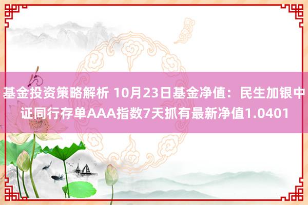 基金投资策略解析 10月23日基金净值：民生加银中证同行存单AAA指数7天抓有最新净值1.0401