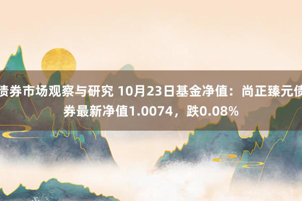 债券市场观察与研究 10月23日基金净值：尚正臻元债券最新净值1.0074，跌0.08%