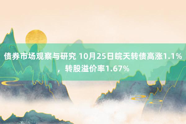 债券市场观察与研究 10月25日皖天转债高涨1.1%，转股溢价率1.67%