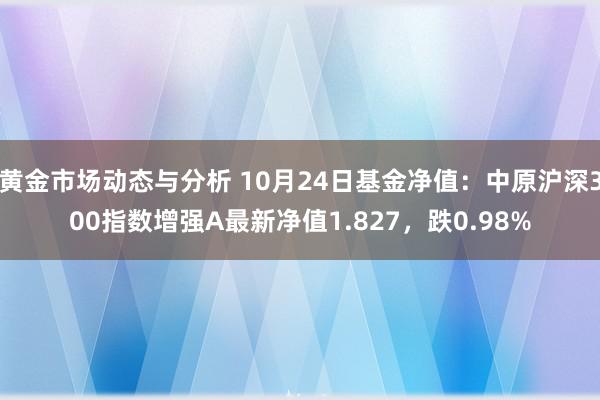 黄金市场动态与分析 10月24日基金净值：中原沪深300指数增强A最新净值1.827，跌0.98%