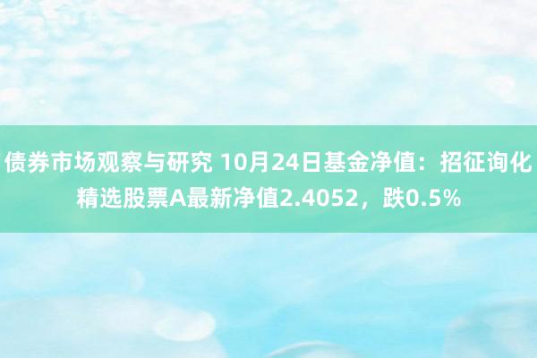 债券市场观察与研究 10月24日基金净值：招征询化精选股票A最新净值2.4052，跌0.5%