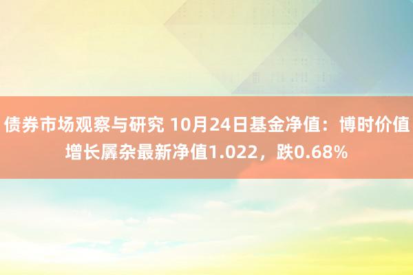 债券市场观察与研究 10月24日基金净值：博时价值增长羼杂最新净值1.022，跌0.68%