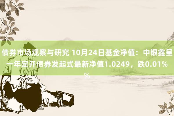 债券市场观察与研究 10月24日基金净值：中银鑫呈一年定开债券发起式最新净值1.0249，跌0.01%