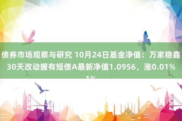 债券市场观察与研究 10月24日基金净值：万家稳鑫30天改动握有短债A最新净值1.0956，涨0.01%