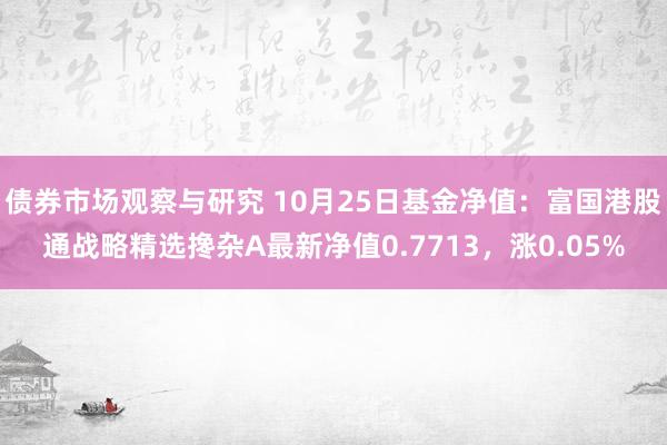 债券市场观察与研究 10月25日基金净值：富国港股通战略精选搀杂A最新净值0.7713，涨0.05%