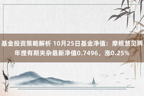 基金投资策略解析 10月25日基金净值：摩根慧见两年捏有期夹杂最新净值0.7496，涨0.25%