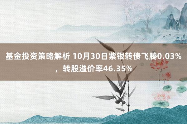 基金投资策略解析 10月30日紫银转债飞腾0.03%，转股溢价率46.35%