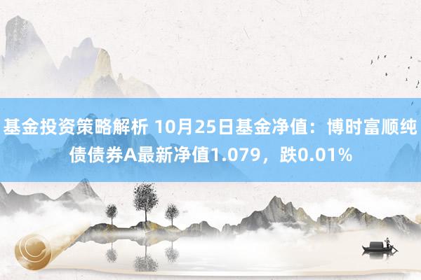 基金投资策略解析 10月25日基金净值：博时富顺纯债债券A最新净值1.079，跌0.01%