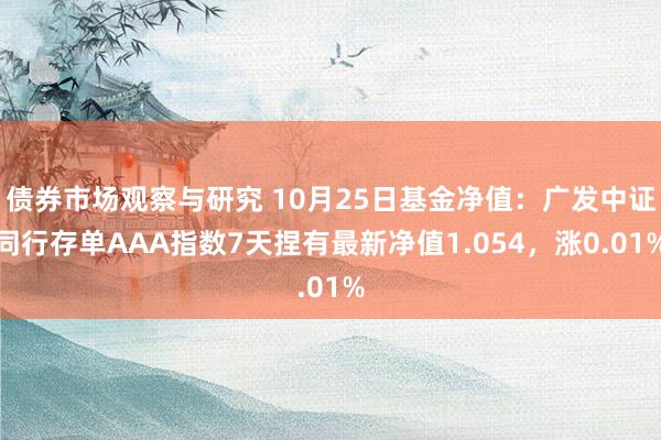 债券市场观察与研究 10月25日基金净值：广发中证同行存单AAA指数7天捏有最新净值1.054，涨0.01%