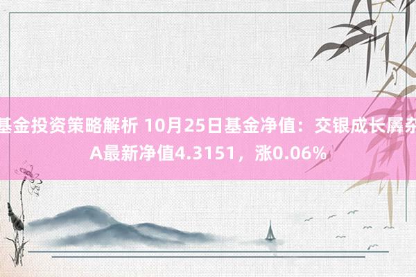 基金投资策略解析 10月25日基金净值：交银成长羼杂A最新净值4.3151，涨0.06%