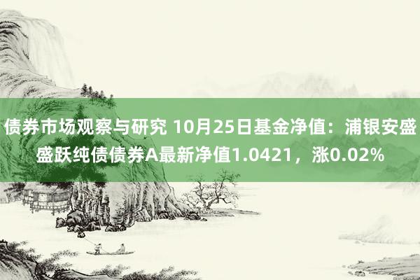 债券市场观察与研究 10月25日基金净值：浦银安盛盛跃纯债债券A最新净值1.0421，涨0.02%