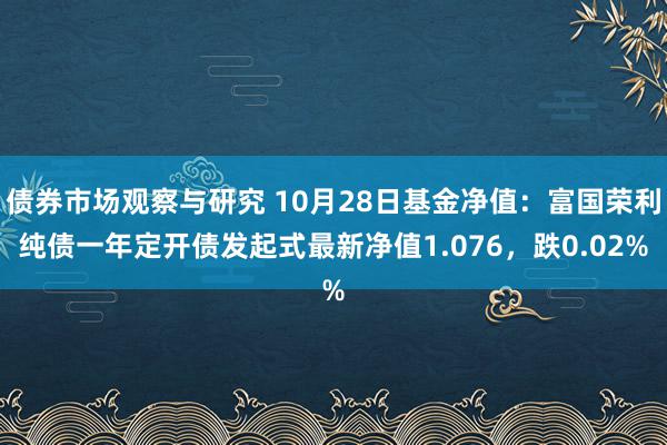 债券市场观察与研究 10月28日基金净值：富国荣利纯债一年定开债发起式最新净值1.076，跌0.02%