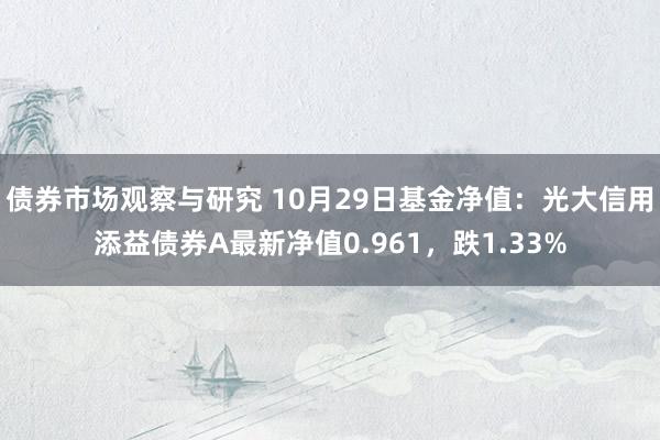 债券市场观察与研究 10月29日基金净值：光大信用添益债券A最新净值0.961，跌1.33%