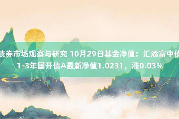 债券市场观察与研究 10月29日基金净值：汇添富中债1-3年国开债A最新净值1.0231，涨0.03%