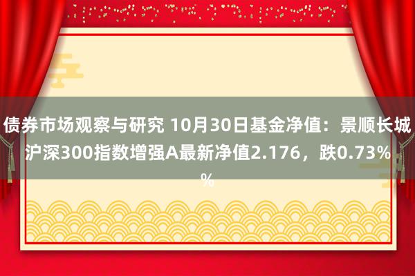 债券市场观察与研究 10月30日基金净值：景顺长城沪深300指数增强A最新净值2.176，跌0.73%