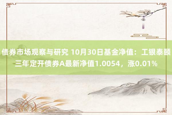 债券市场观察与研究 10月30日基金净值：工银泰颐三年定开债券A最新净值1.0054，涨0.01%