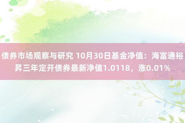 债券市场观察与研究 10月30日基金净值：海富通裕昇三年定开债券最新净值1.0118，涨0.01%