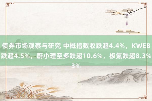 债券市场观察与研究 中概指数收跌超4.4%，KWEB跌超4.5%，蔚小理至多跌超10.6%，极氪跌超8.3%