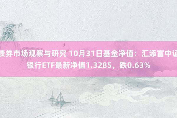 债券市场观察与研究 10月31日基金净值：汇添富中证银行ETF最新净值1.3285，跌0.63%