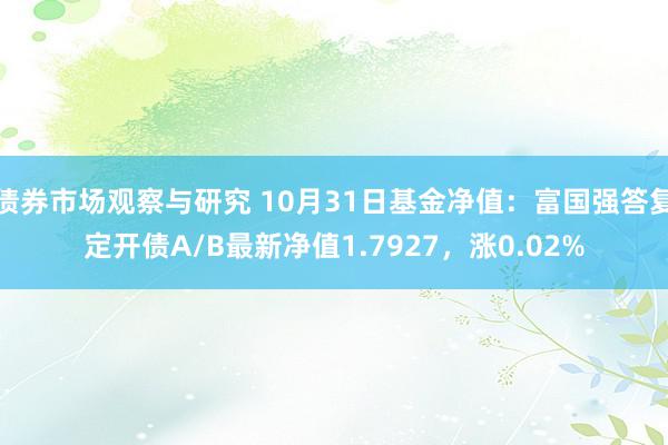 债券市场观察与研究 10月31日基金净值：富国强答复定开债A/B最新净值1.7927，涨0.02%