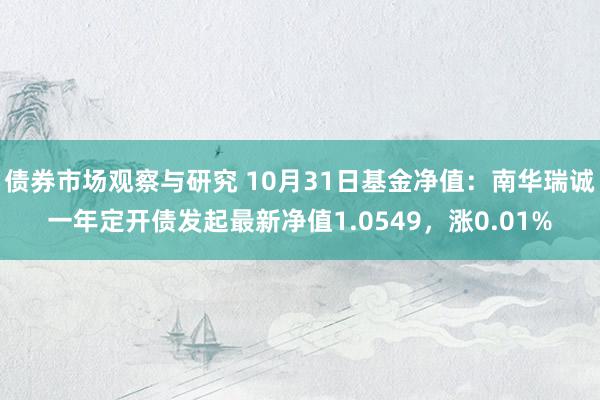 债券市场观察与研究 10月31日基金净值：南华瑞诚一年定开债发起最新净值1.0549，涨0.01%