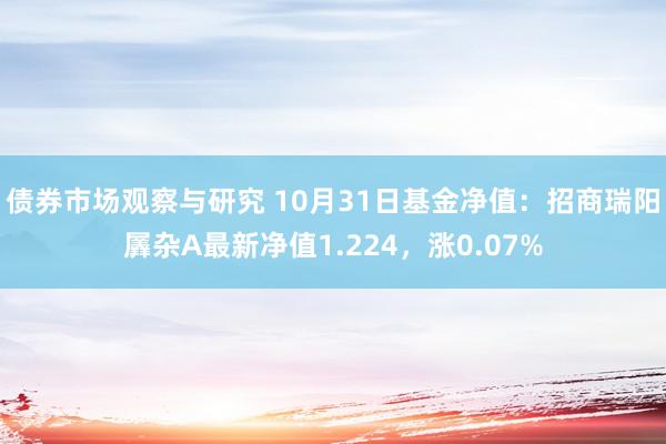 债券市场观察与研究 10月31日基金净值：招商瑞阳羼杂A最新净值1.224，涨0.07%