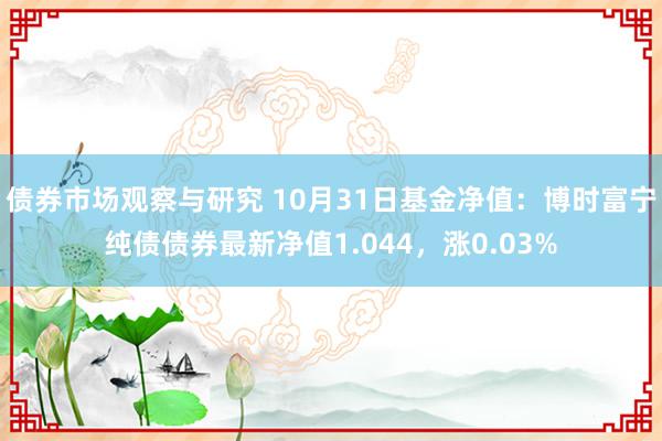 债券市场观察与研究 10月31日基金净值：博时富宁纯债债券最新净值1.044，涨0.03%