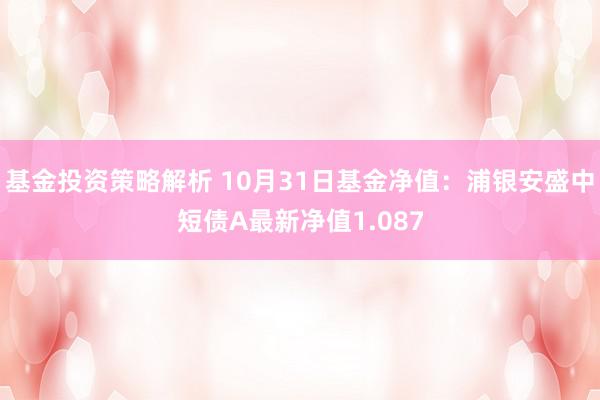 基金投资策略解析 10月31日基金净值：浦银安盛中短债A最新净值1.087