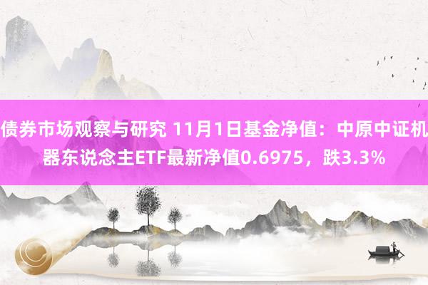 债券市场观察与研究 11月1日基金净值：中原中证机器东说念主ETF最新净值0.6975，跌3.3%