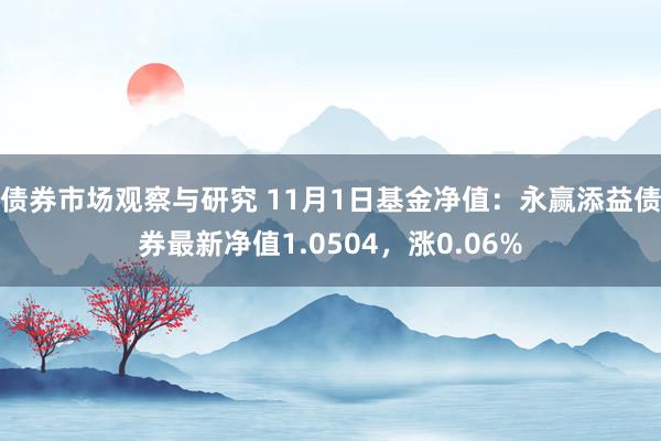 债券市场观察与研究 11月1日基金净值：永赢添益债券最新净值1.0504，涨0.06%