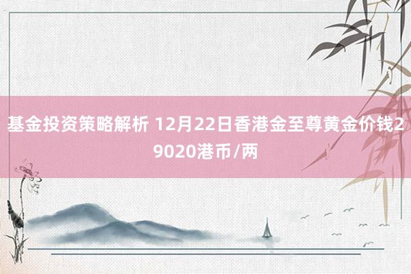 基金投资策略解析 12月22日香港金至尊黄金价钱29020港币/两