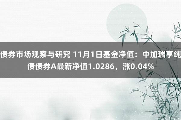 债券市场观察与研究 11月1日基金净值：中加瑞享纯债债券A最新净值1.0286，涨0.04%