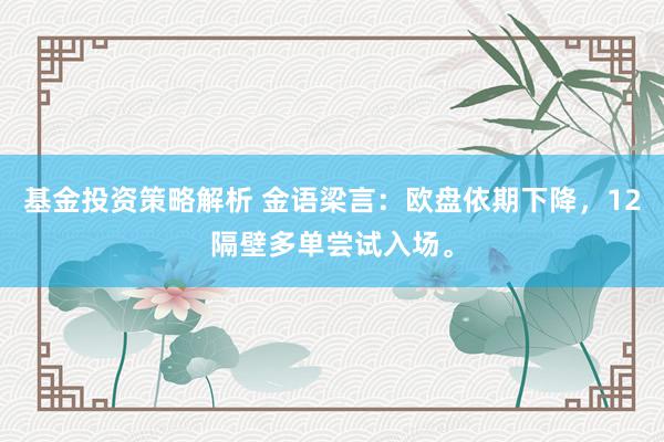 基金投资策略解析 金语梁言：欧盘依期下降，12隔壁多单尝试入场。