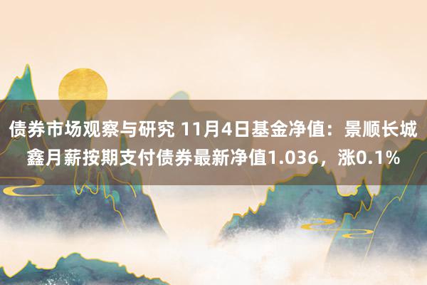 债券市场观察与研究 11月4日基金净值：景顺长城鑫月薪按期支付债券最新净值1.036，涨0.1%