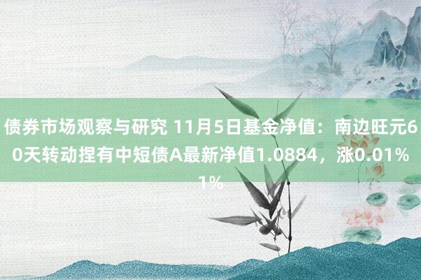 债券市场观察与研究 11月5日基金净值：南边旺元60天转动捏有中短债A最新净值1.0884，涨0.01%