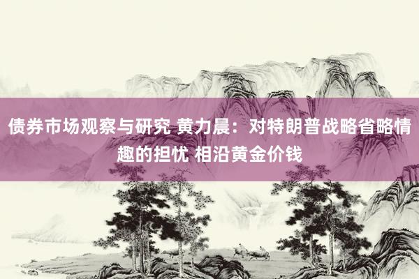 债券市场观察与研究 黄力晨：对特朗普战略省略情趣的担忧 相沿黄金价钱