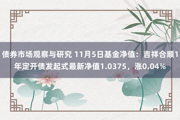 债券市场观察与研究 11月5日基金净值：吉祥合顺1年定开债发起式最新净值1.0375，涨0.04%