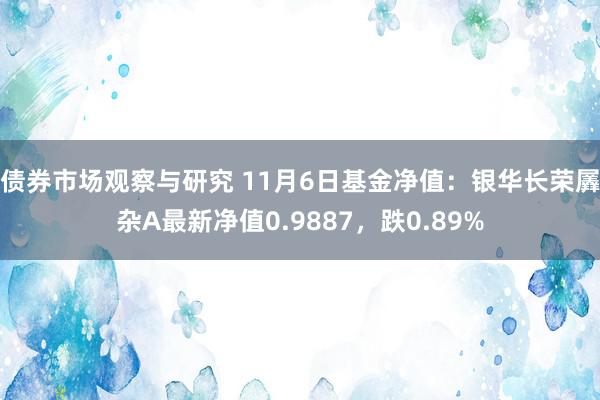 债券市场观察与研究 11月6日基金净值：银华长荣羼杂A最新净值0.9887，跌0.89%