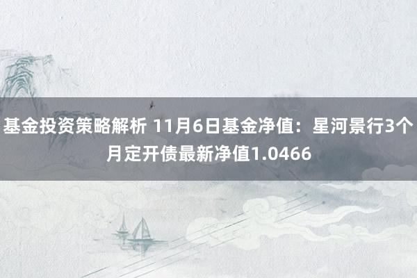 基金投资策略解析 11月6日基金净值：星河景行3个月定开债最新净值1.0466