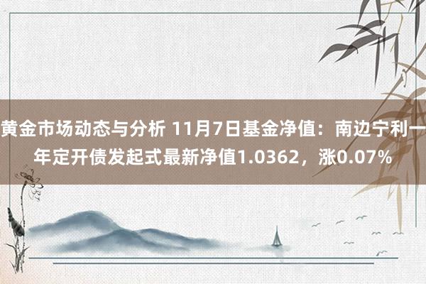 黄金市场动态与分析 11月7日基金净值：南边宁利一年定开债发起式最新净值1.0362，涨0.07%