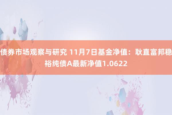 债券市场观察与研究 11月7日基金净值：耿直富邦稳裕纯债A最新净值1.0622