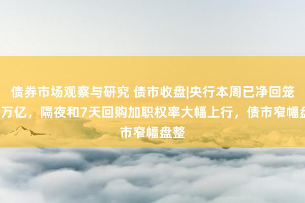 债券市场观察与研究 债市收盘|央行本周已净回笼1.3万亿，隔夜和7天回购加职权率大幅上行，债市窄幅盘整