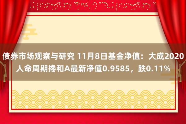 债券市场观察与研究 11月8日基金净值：大成2020人命周期搀和A最新净值0.9585，跌0.11%