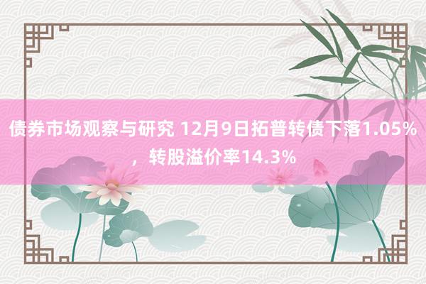 债券市场观察与研究 12月9日拓普转债下落1.05%，转股溢价率14.3%