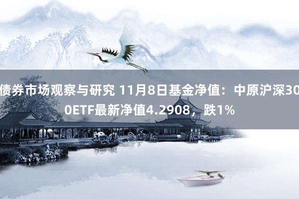 债券市场观察与研究 11月8日基金净值：中原沪深300ETF最新净值4.2908，跌1%