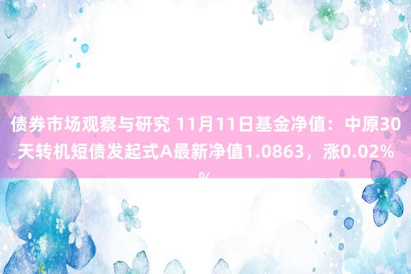 债券市场观察与研究 11月11日基金净值：中原30天转机短债发起式A最新净值1.0863，涨0.02%