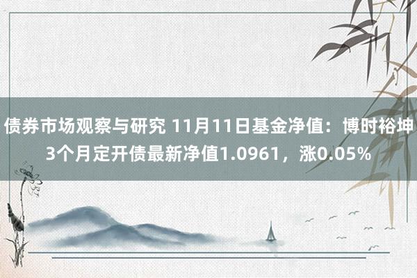 债券市场观察与研究 11月11日基金净值：博时裕坤3个月定开债最新净值1.0961，涨0.05%