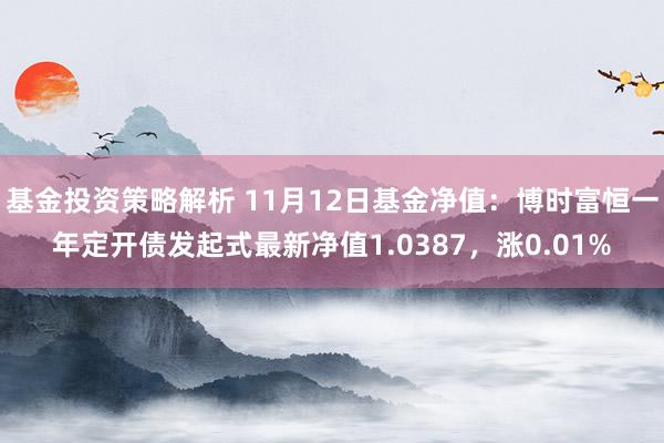 基金投资策略解析 11月12日基金净值：博时富恒一年定开债发起式最新净值1.0387，涨0.01%