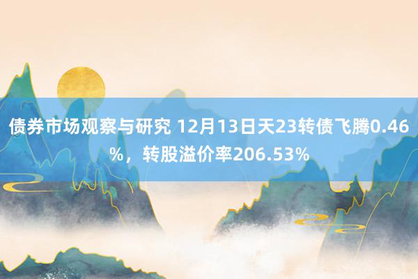 债券市场观察与研究 12月13日天23转债飞腾0.46%，转股溢价率206.53%